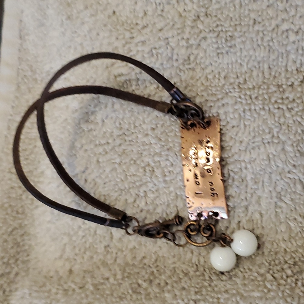 Brown Leather & Rose Gold Tone Bracelet “I Am With You Always”